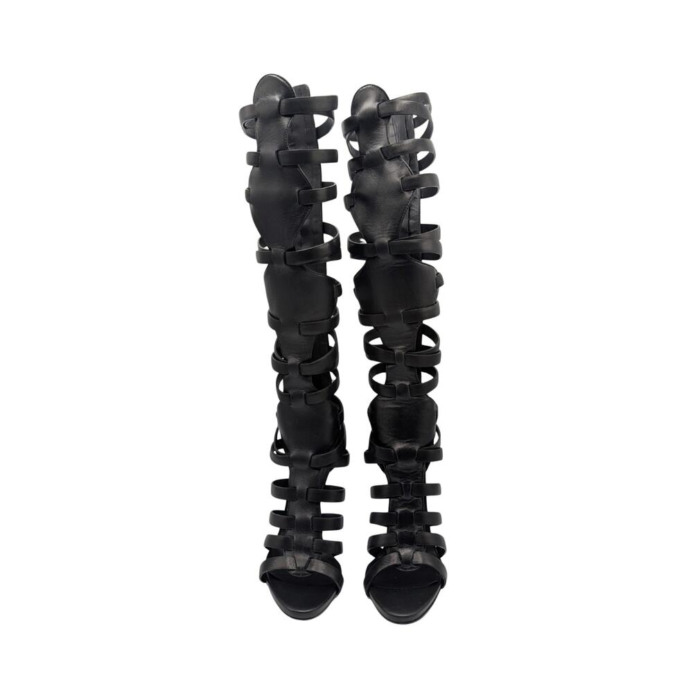 Giuseppe Zanotti Coline Black Leather Gladiator Knee High Cage Heels Size 37.5 - Picture 3 of 10